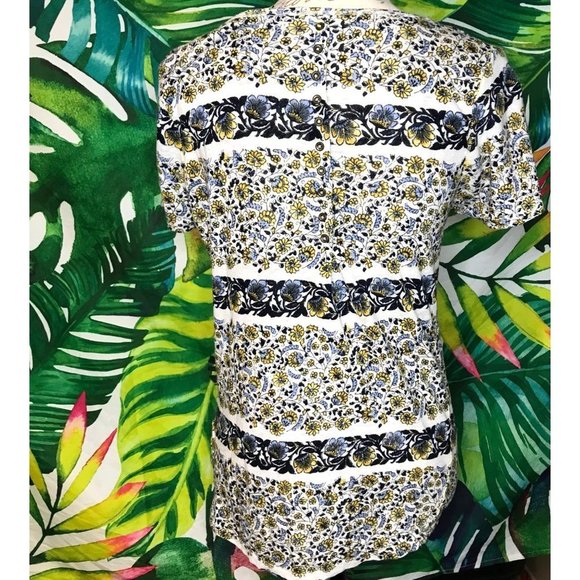 Lucky Brand Women's Small Blue Yellow White Spring Summer Floral T Shirt - Picture 4 of 8